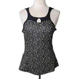 Grand Slam Performance Womens Black with Daisy Print Athletic Golf Tank Top Med